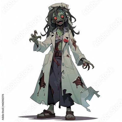 caring female doctor zombie cartoon on white background  Generative AI