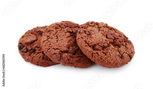 Delicious chocolate chip cookies isolated on white