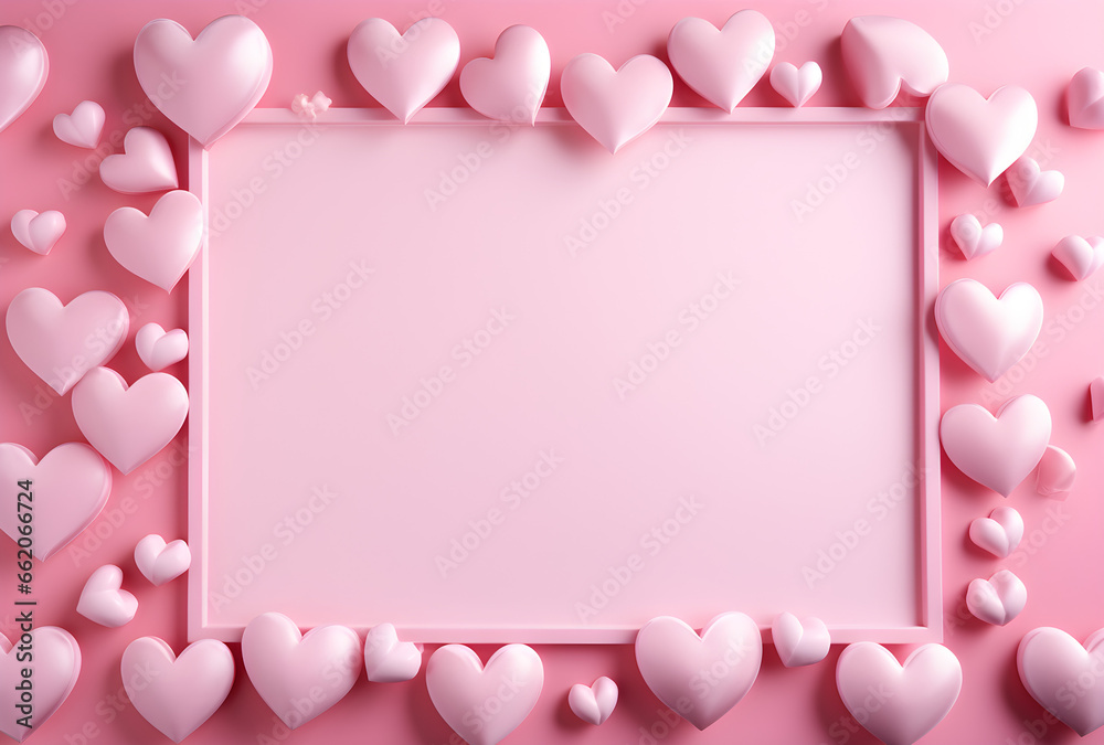 Romantic Valentine's Day or Mother's Day Sale Banner Frame with Festive Decorations on Pink Background
