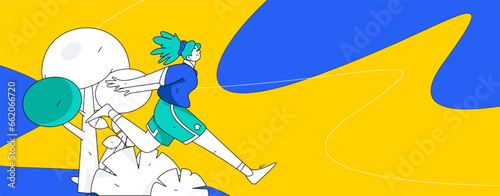 People exercising healthy running vector internet operation illustration
