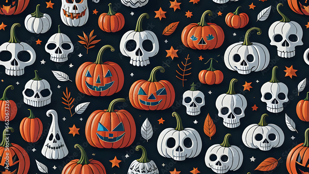 seamless pattern with skulls. halloween seamless background with pumpkins. halloween pattern seamless pattern with skulls. halloween seamless background with pumpkins. halloween pattern