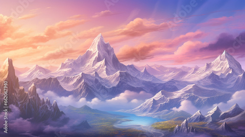 Beautiful landscape of fantasy mountain and pastel sky background © Witri