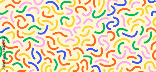 Colorful doodle pattern. Funny vibrant pattern. Colorful curved lines
