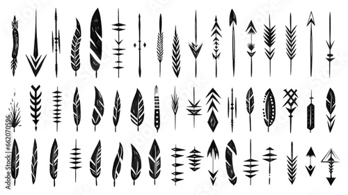Set collection of Quill silhouette ink pen brush. Goose feathers pen black icon silhouette on isolated white background.