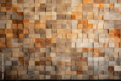 Polished wall made of square tiles, formed from textured blocks of natural stone. Generative AI © Steven