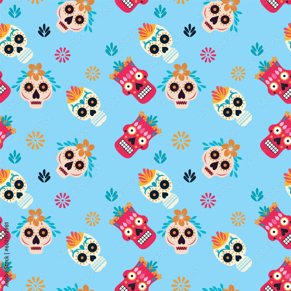 Fototapeta premium Dia de Muertos Seamless Pattern Vector Illustration