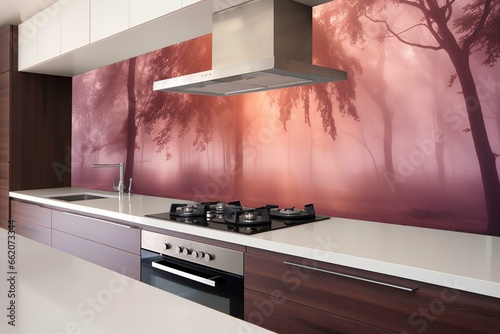 Premium kitchen splashback designs with glass print. Generative AI