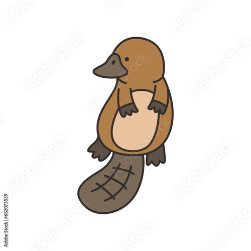 Cute cartoon platypus. Vector illustration isolated on white background.