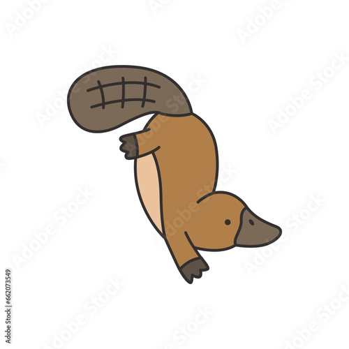 Vector illustration of a cute cartoon platypus on a white background. Flat style.