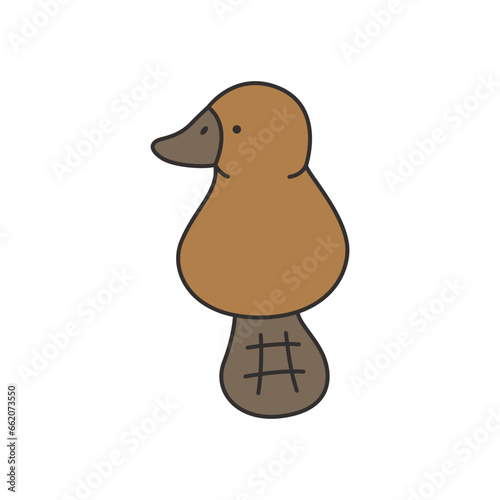 platypus sitting icon. Cute doodle duck. Vector illustration
