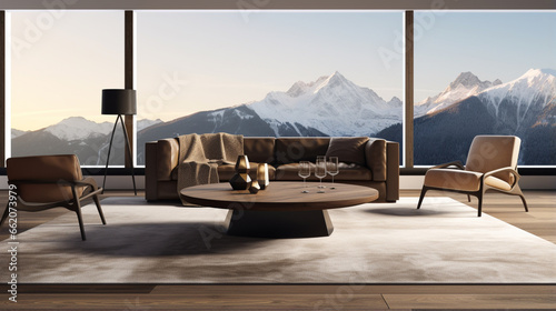 beautyful living room in traditional luxury home carpet on hardwood floor  table. generative ai