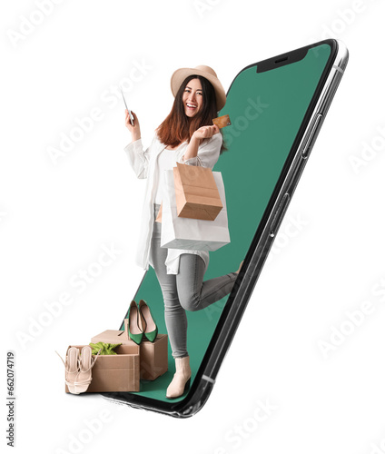 Modern smartphone on white ...