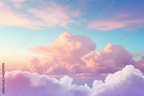 Pastel sky with soft clouds for backgrounds. Generative AI © Eudora