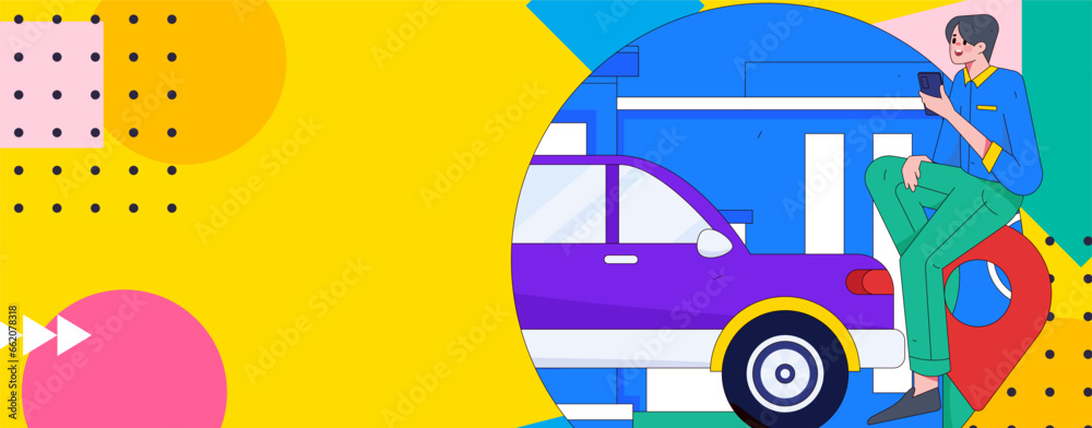 Obraz premium Flat vector concept operation hand drawn illustration of people taking a taxi 