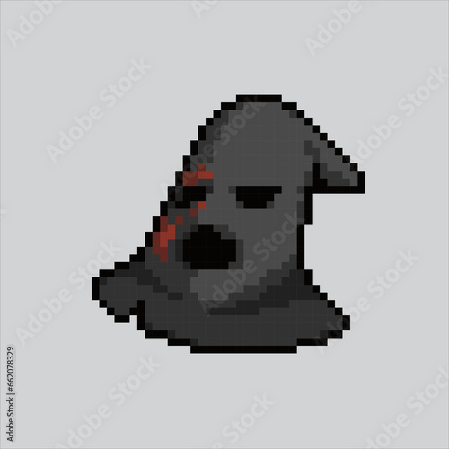 Pixel art illustration creepy mask. Pixelated executioner mask. creepy executioner mask
icon pixelated for the pixel art game and icon for website and video game.
old school retro.
