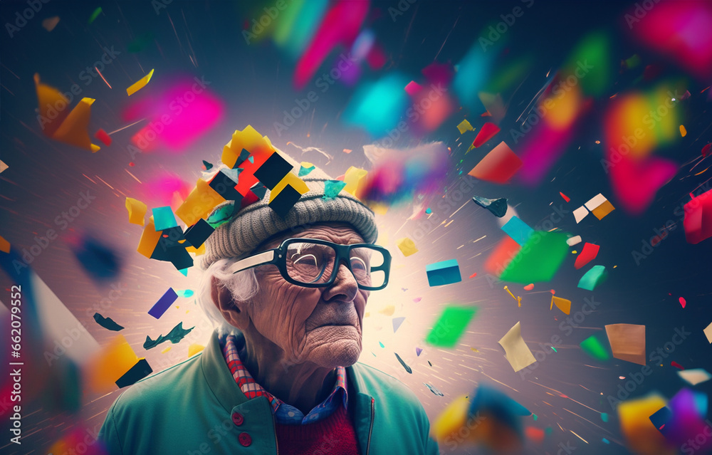The world asks for technology. In headsets, virtual reality glasses of people of different ages touch the projection screen with effects in the futuristic 3D world. The world asks for technology. In headsets, virtual reality glasses of people of different ages touch the projection screen with effects in the futuristic 3D world.