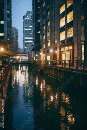Osaka  Japan Buildings and Canal during Nighttime. generative AI