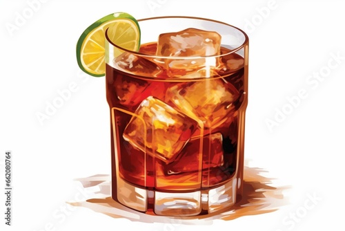 Transparent illustration of a mixed drink with rum and cola. Generative AI