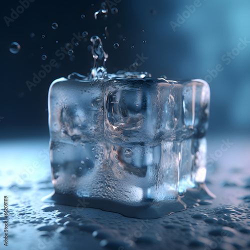 blue ice cube melting background