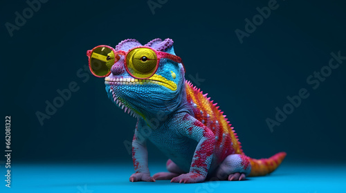 funny Chameleon wearing sunglasses 