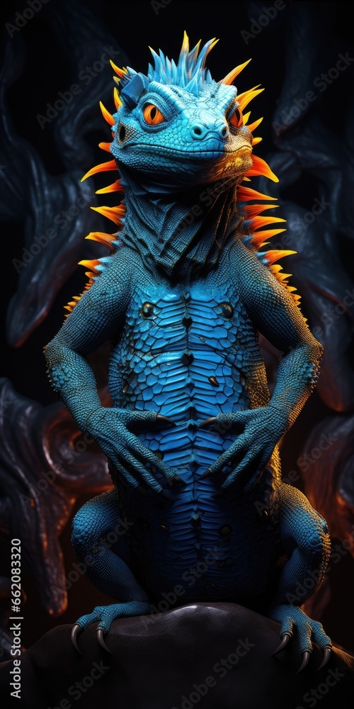 Fototapeta premium A colorful lizard with distinctive spikes on its head