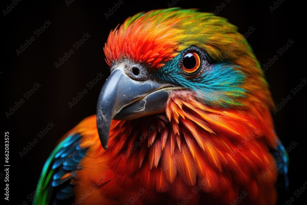 Fototapeta premium A vibrant bird against a dark backdrop