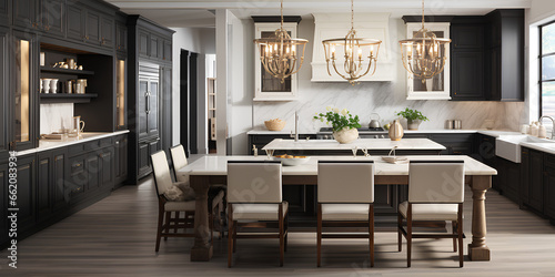 Gourmet Kitchen A Culinary Oasis Elegant Barstools A Touch of Sophistication Luxurious Dining Marble Island and Chic Barstools.AI Generative © sobia