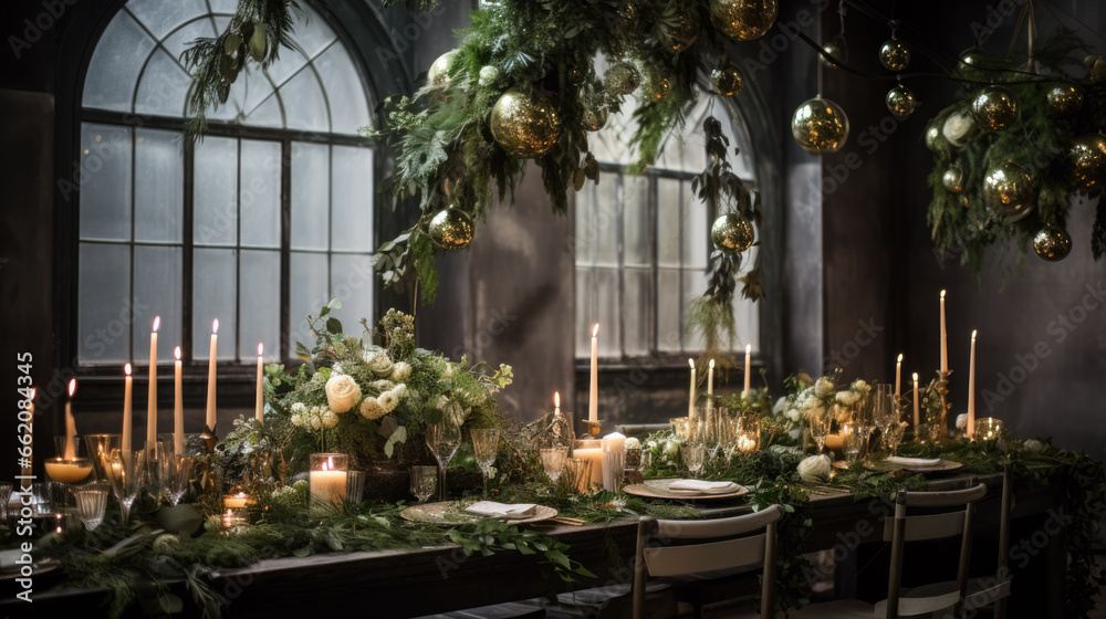 Naturally laid table with lots of green plants