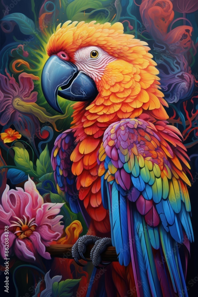 Fototapeta premium A vibrant parrot perched on a tree branch