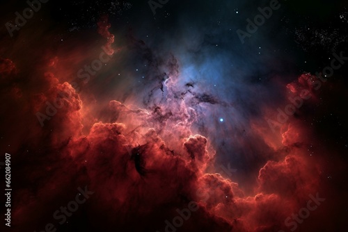 A detailed image of a fictional nebula known as the 'purgatory nebula', ideal for gaming, hell-themed depictions, or darker content. Generative AI photo