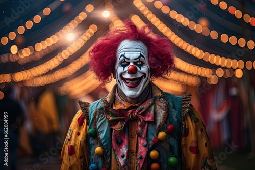 clown in front of the circus tent