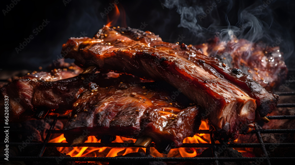 grilled pork ribs BBQ , barbecue ribs, pork ribs on a barbecue, beef, roasted meet, grilled on a barbecue, grill, 