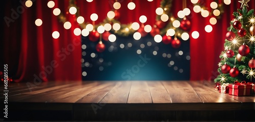 Beautiful christmas backdrop with christmas lights. Christmas stage.