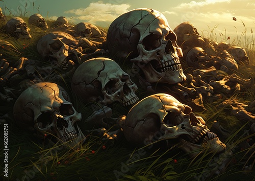 skulls sitting grass stunning magic gathering end days perspective maddening forbidden knowledge necromancer photo