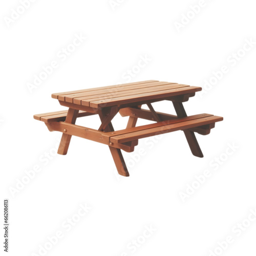 Vintage Wooden Picnic Table illustration art with a transparent background generative AI.