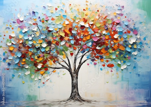 tree leaves melting conceptual installation hearts clustered scattered arms held high triumph color blocks pathways photo