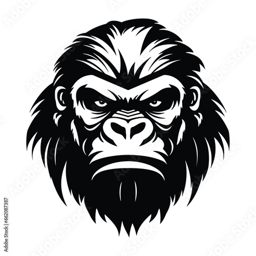 Silhouette of angry gorilla  black and white