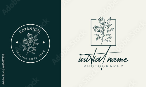 Botanical floral hand-drawn logo vector template.