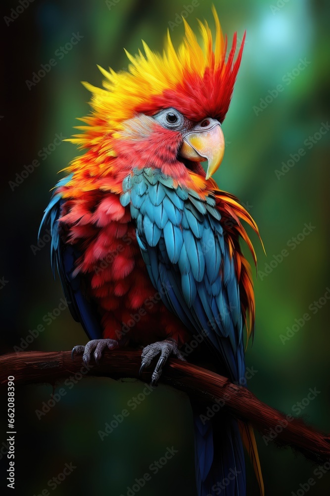 a vibrant parrot sitting on a branch in the lush green forest