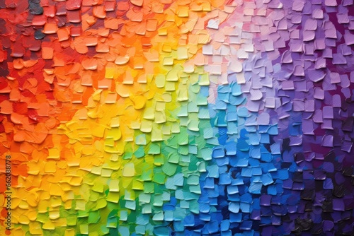 A vibrant and colorful painting depicting a radiant rainbow