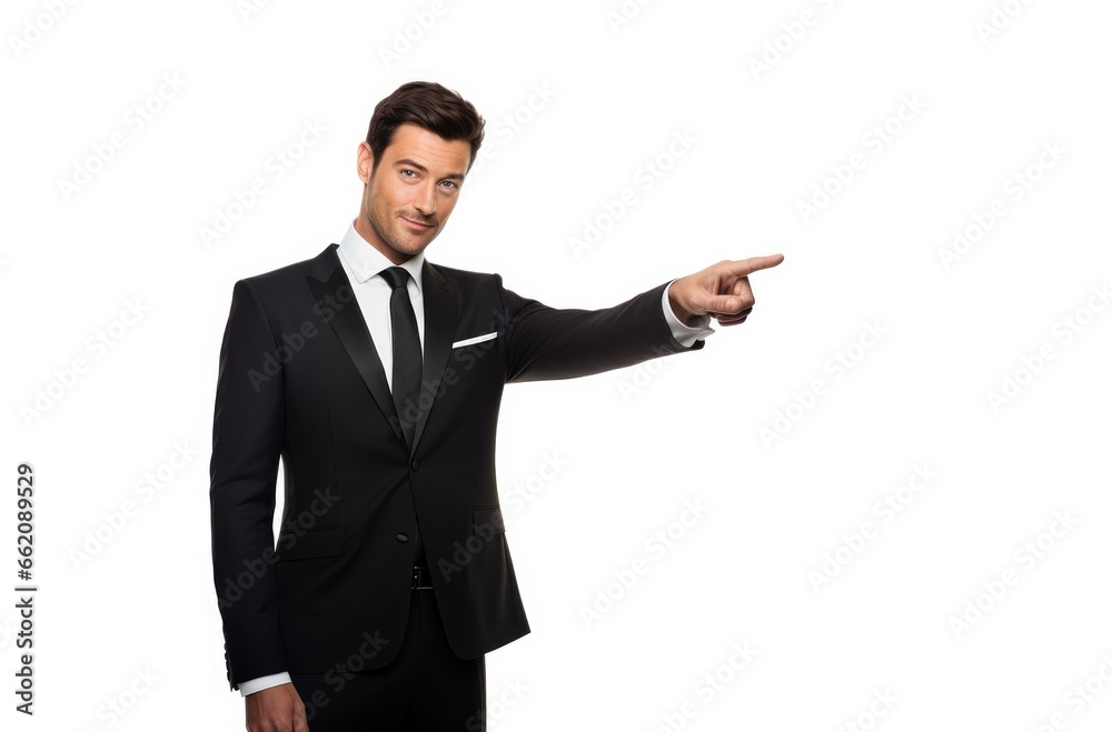 A business man pointing at something with determination A business man pointing at something with determination