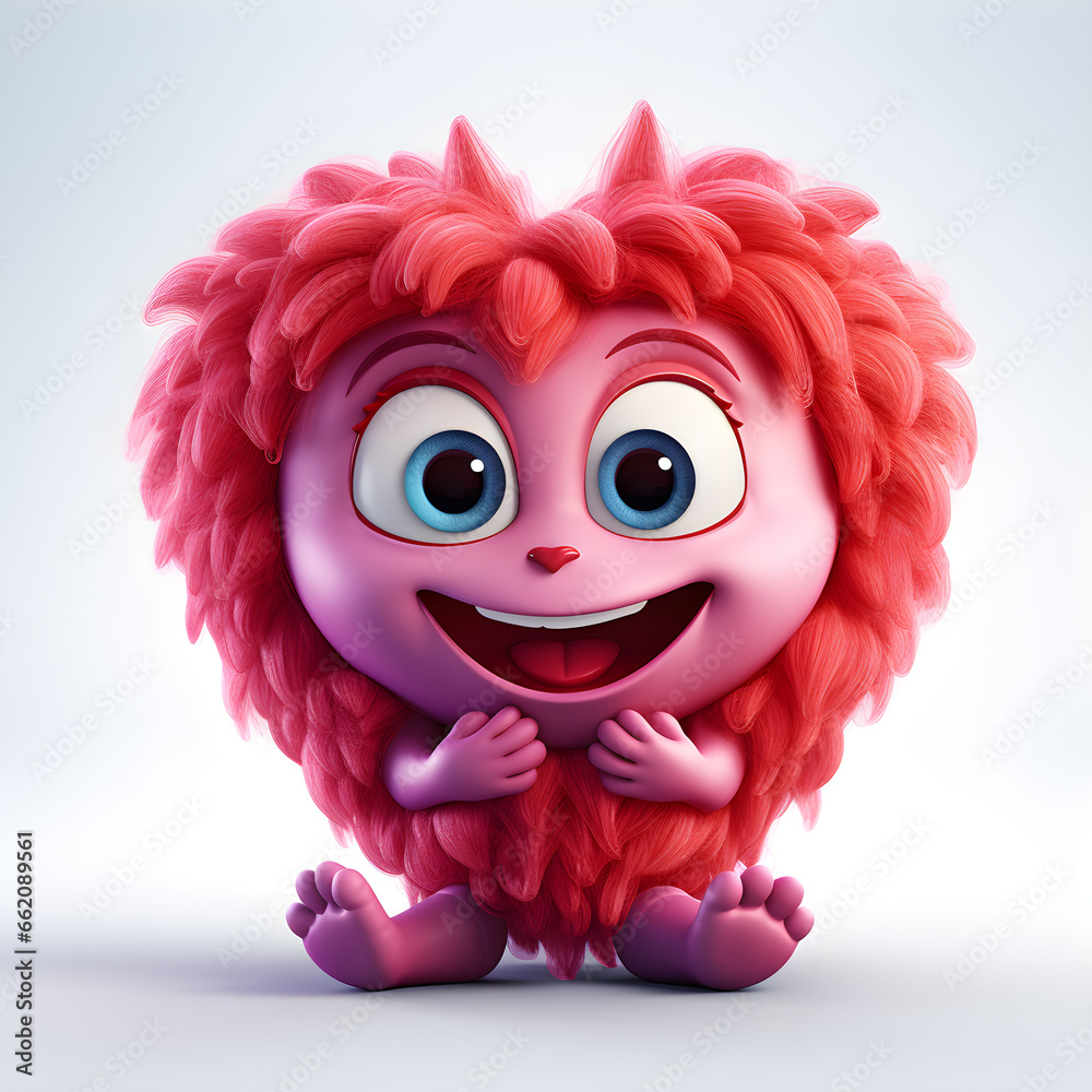 Adorable Heart Monster Cartoon Character Celebrating Valentine's Day