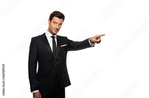 A business man pointing at something with determination