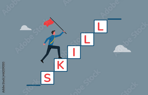 Upskilling and personal competency concept. Skill training, education, learning, ability, knowledge and competency for career development. Upskilling, reskilling, new skills achievement