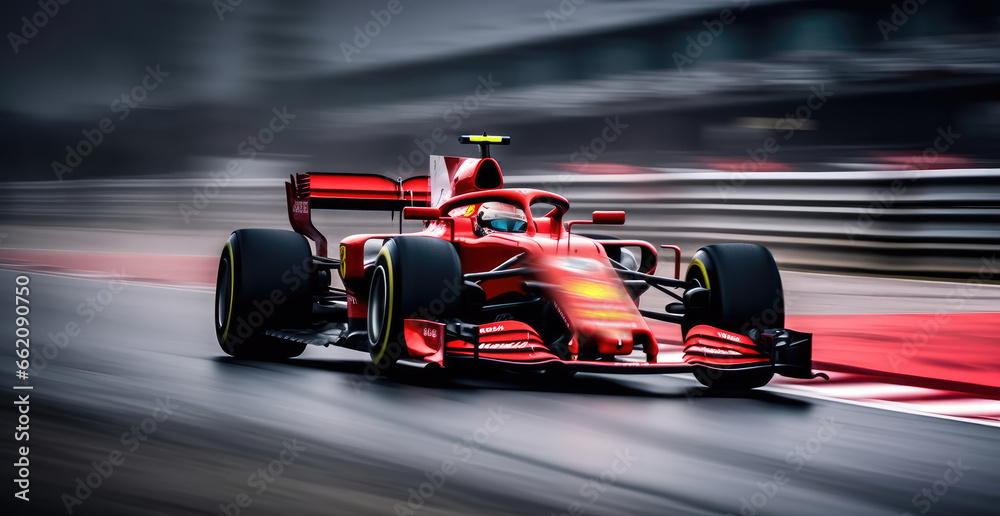 A vibrant red race car speeding down a thrilling race track