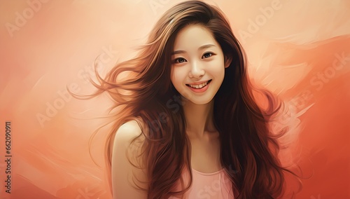 woman long hair smiling wearing pink top popular south korean makeup streaming young actress serial ginger pop
