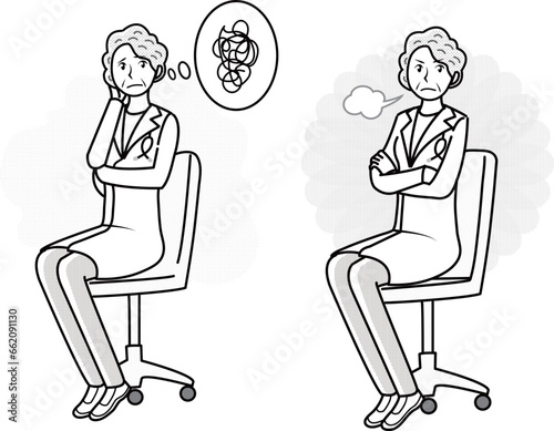 診察するシニアの女性医師のイラストセット