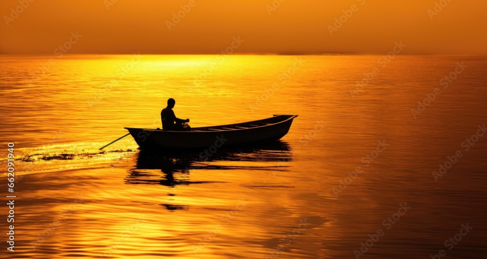 A man peacefully enjoying the sunset from a boat on the water