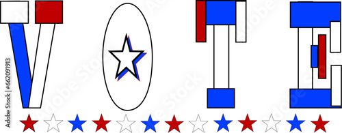 Vote in bold red white and blue letters and stars