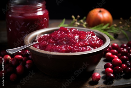 Cranberry sauce beautifully served in a bowl for a special occasion, Ai generated